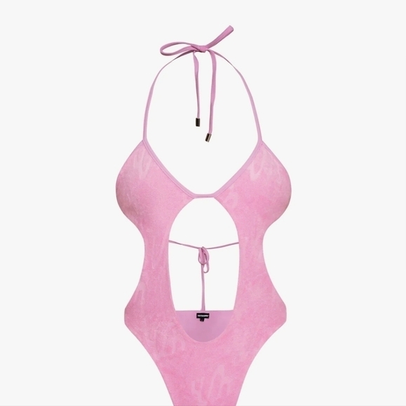 NEW Waydamin Monokini Pink Terry One Piece Bodysuit Swim Sz 2XL NWT $60 - Picture 3 of 11